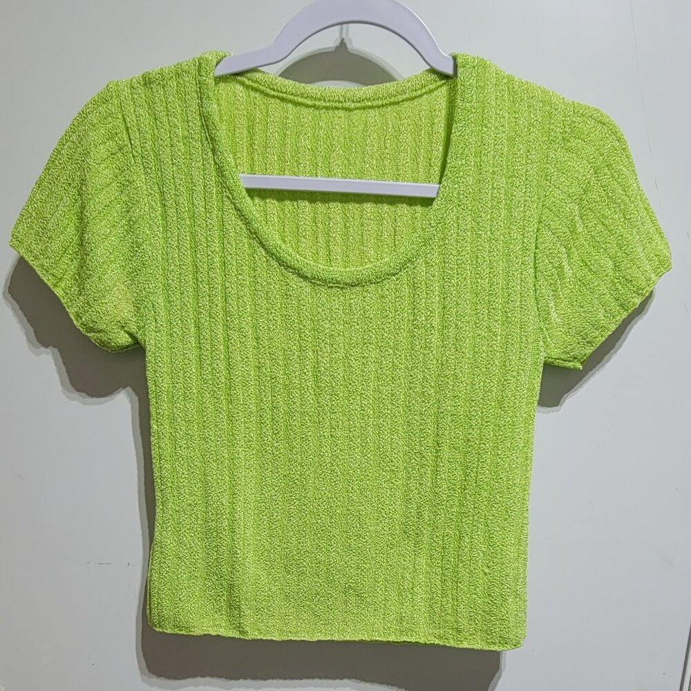 Vintage Y2K Neon Lime Green Knitted Crop